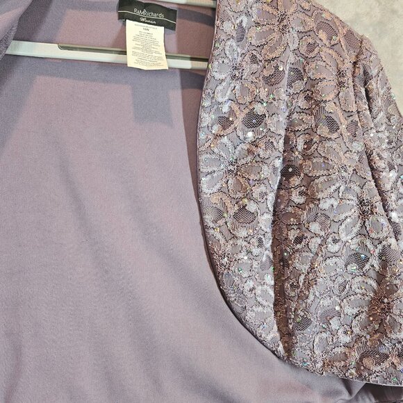 R&M Richards Elegant Lavender Lace Jacket Tiered Dress 18W formal party glitz - Picture 12 of 16